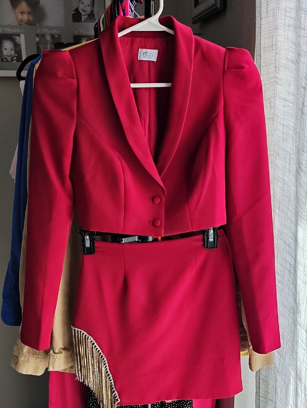 Wine Red Tailored Cropped Blazer - Women Jacket & Skirt